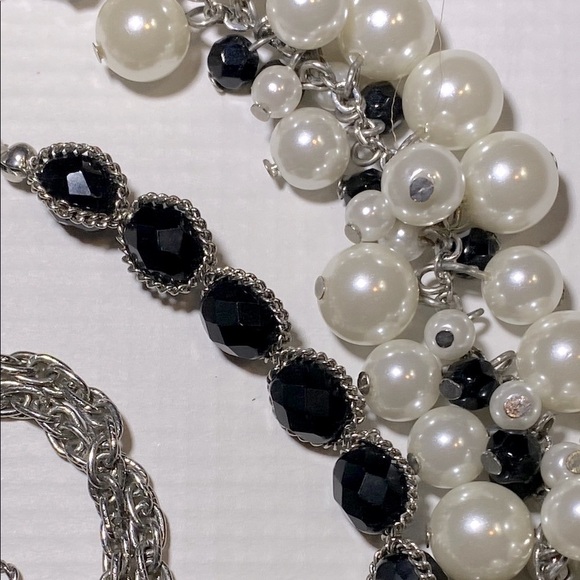 White House Black Market Silver Tone Cream and Black Asymmetrical Necklace - Picture 7 of 9